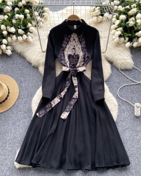 Ladies pinched waist long dress European style dress