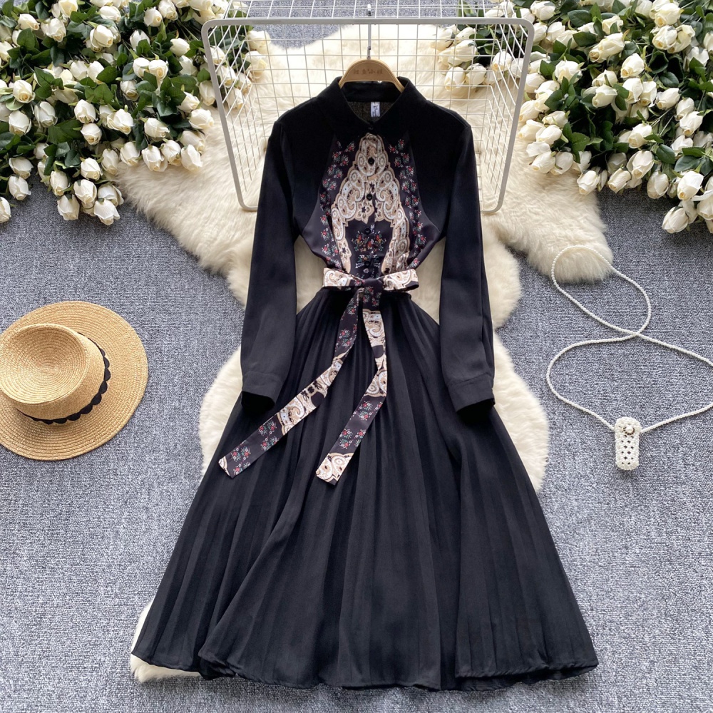 Ladies pinched waist long dress European style dress