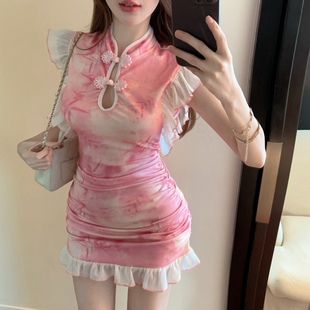 Package hip enticement slim tie dye sweet dress for women