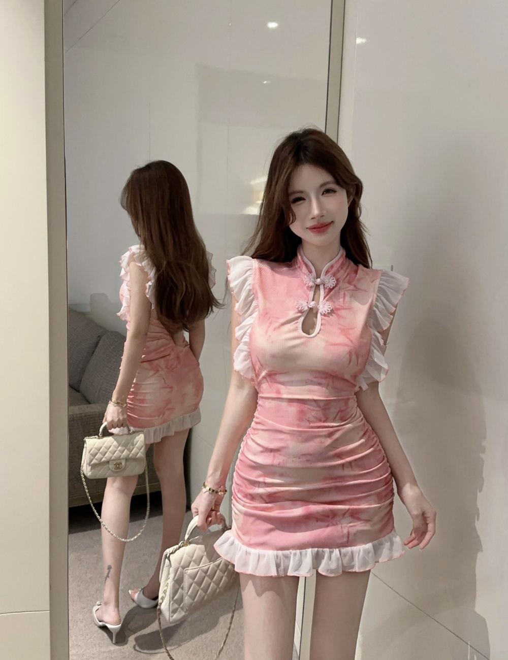 Package hip enticement slim tie dye sweet dress for women