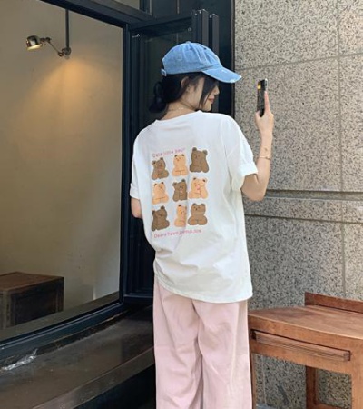 Korean style short summer round neck printing loose T-shirt