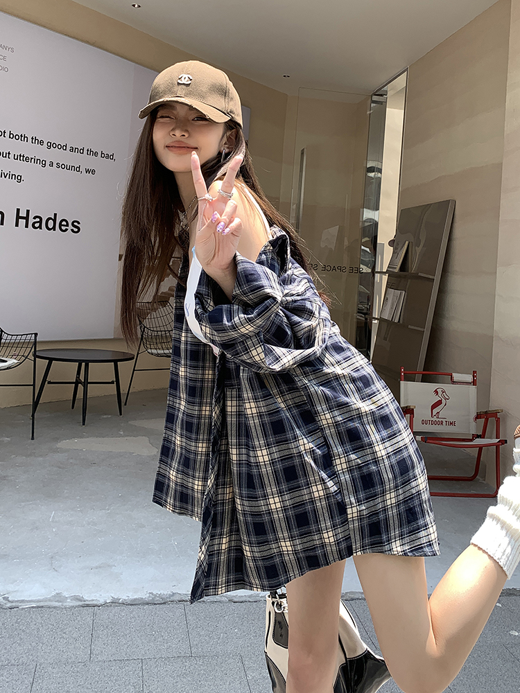 Sunscreen plaid loose shirt autumn retro coat