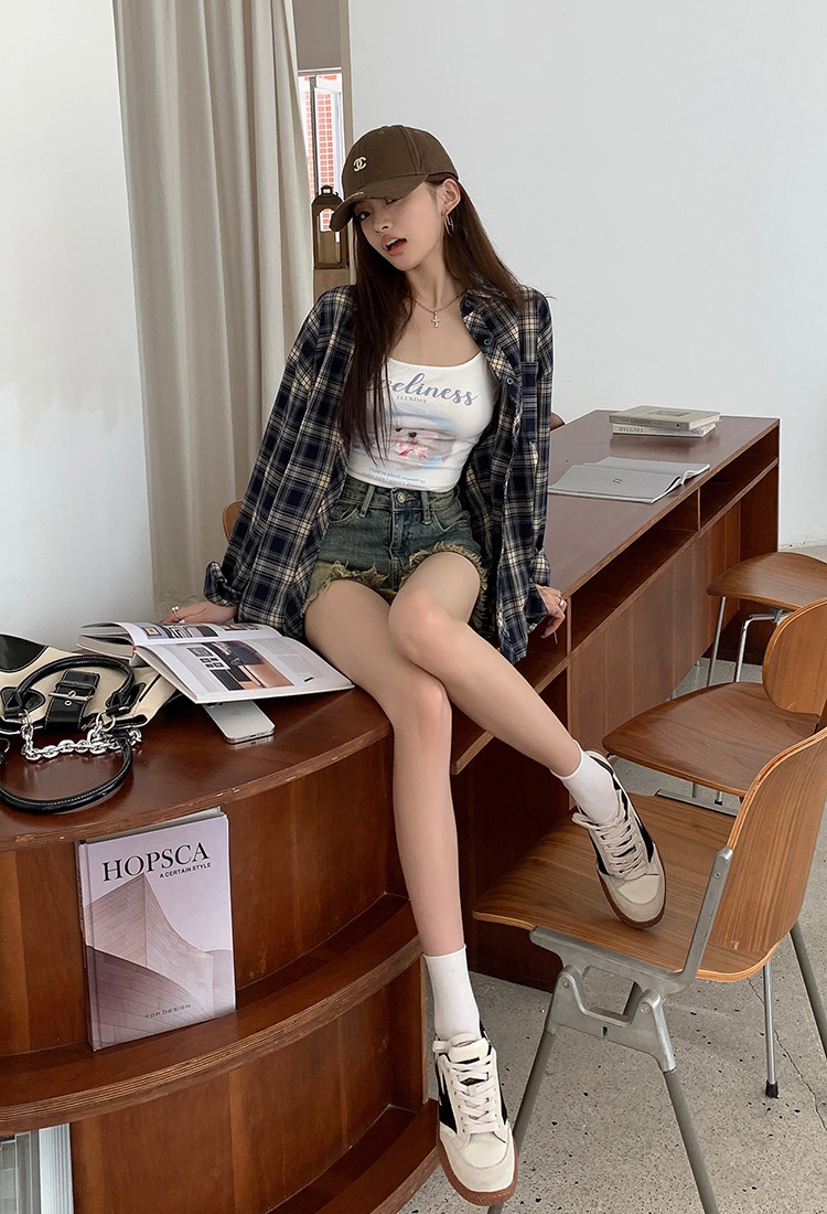 Sunscreen plaid loose shirt autumn retro coat