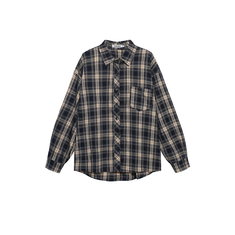 Sunscreen plaid loose shirt autumn retro coat