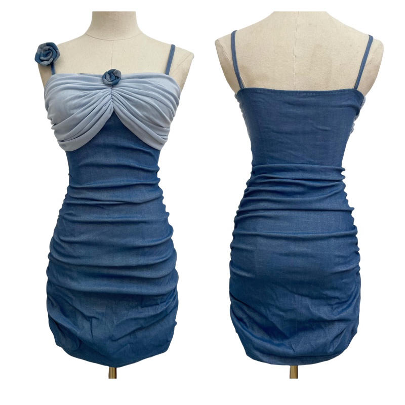 Denim fold stereoscopic elasticity dress for women