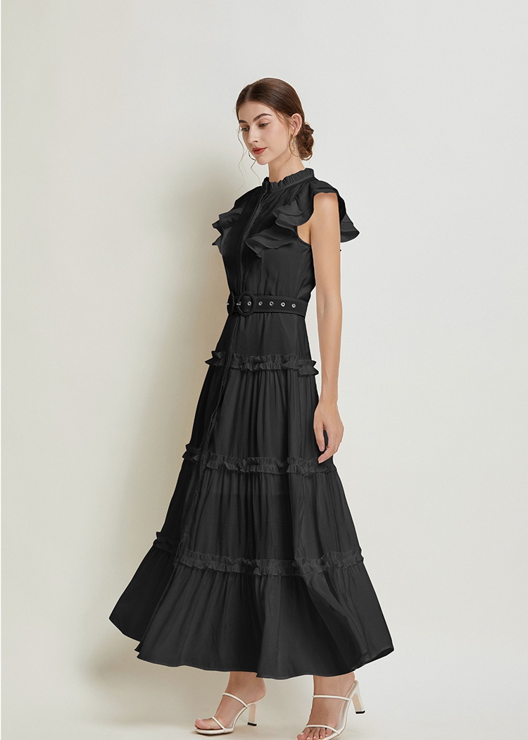 Slim boats sleeve long dress pinched waist elegant dress