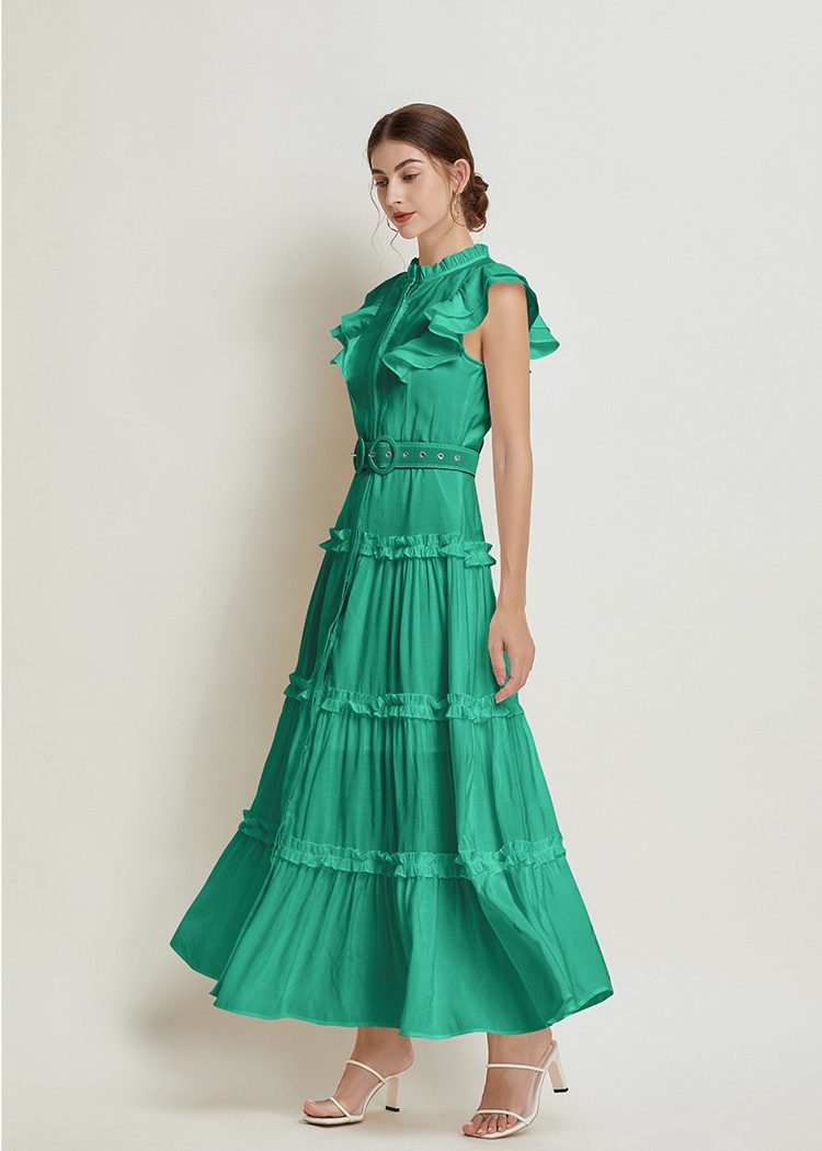 Slim boats sleeve long dress pinched waist elegant dress