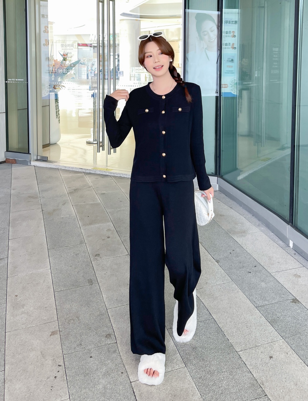 Straight wide leg pants coat 2pcs set for women