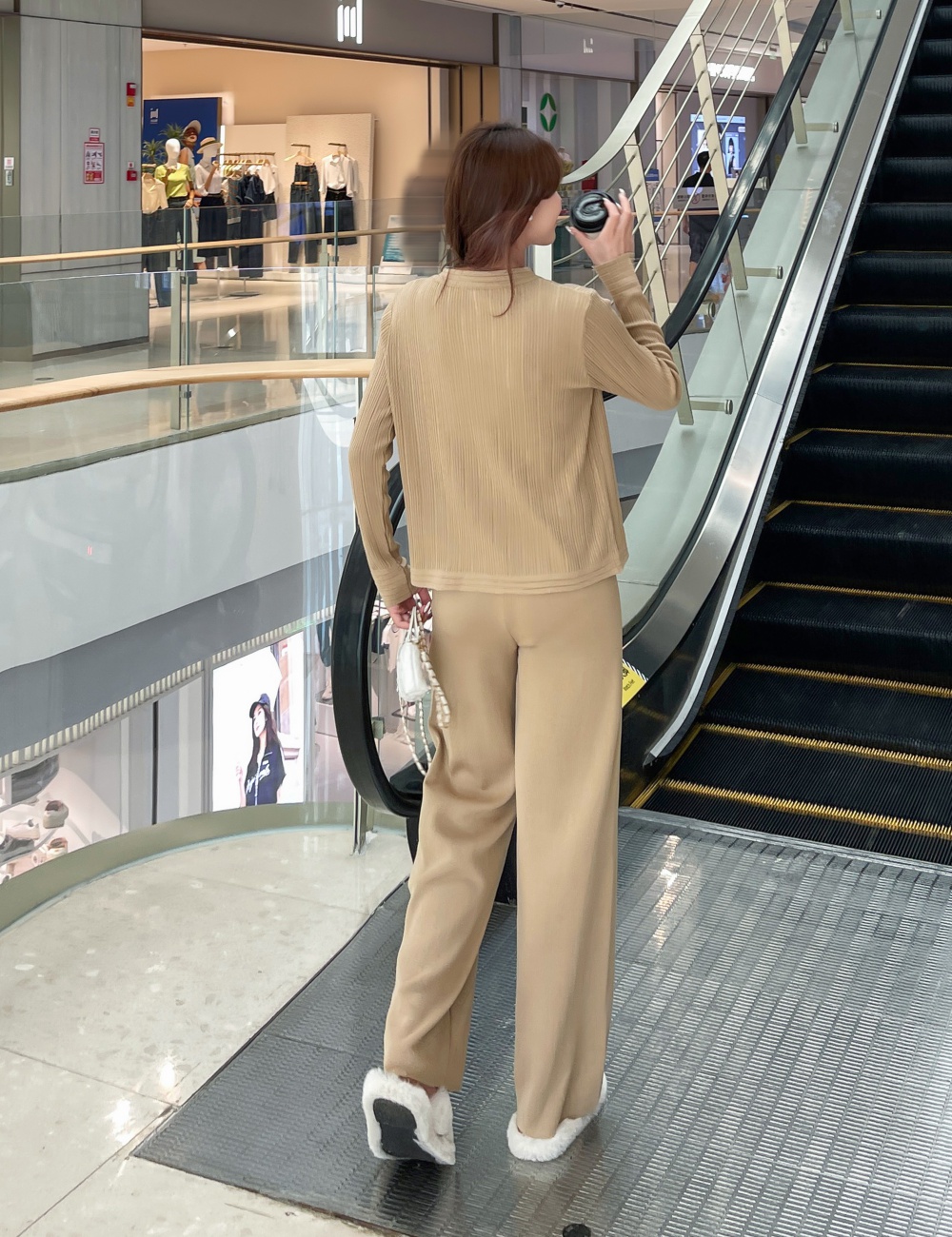 Straight wide leg pants coat 2pcs set for women