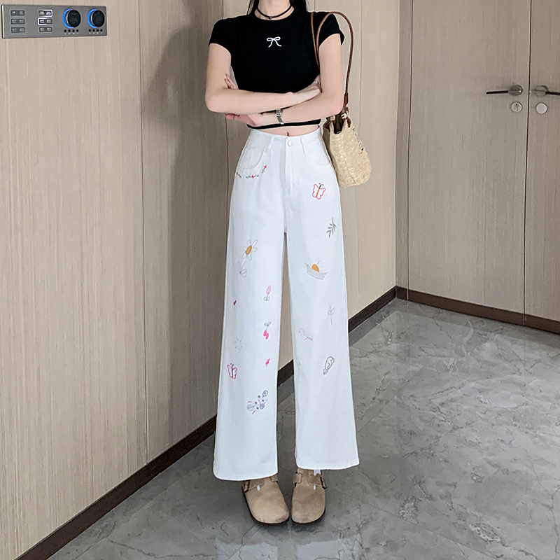 High waist straight pants slim summer jeans for women