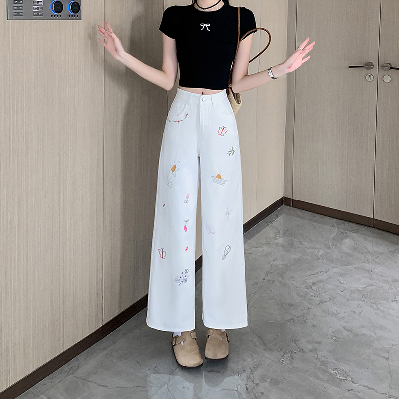 High waist straight pants slim summer jeans for women