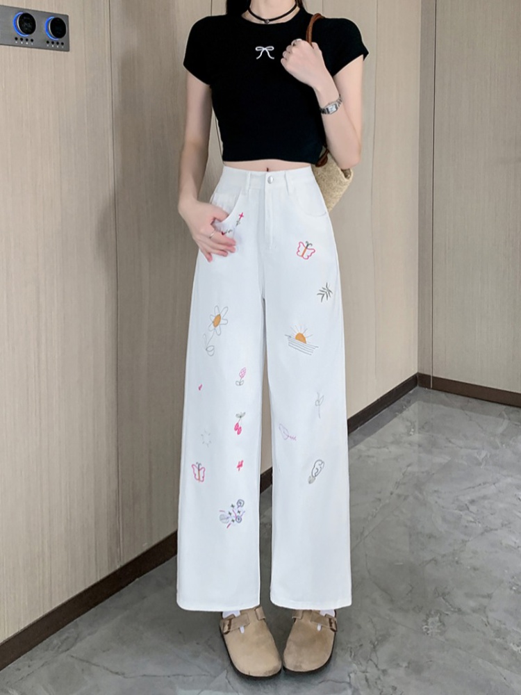 High waist straight pants slim summer jeans for women