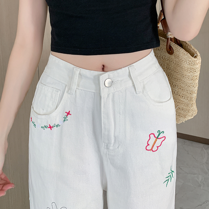 High waist straight pants slim summer jeans for women