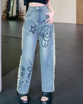 Wide leg American style straight pants jeans for women