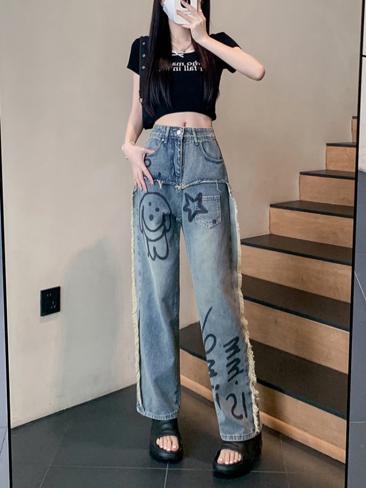 Wide leg American style straight pants jeans for women