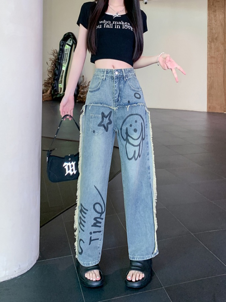 Wide leg American style straight pants jeans for women