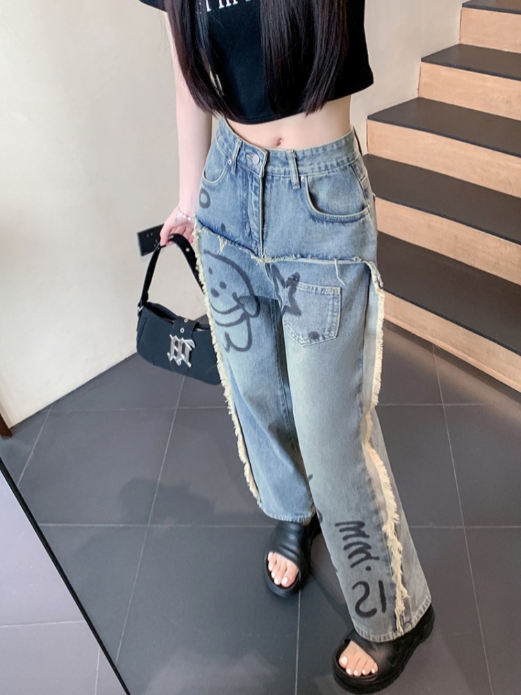 Wide leg American style straight pants jeans for women