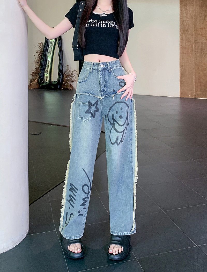 Wide leg American style straight pants jeans for women