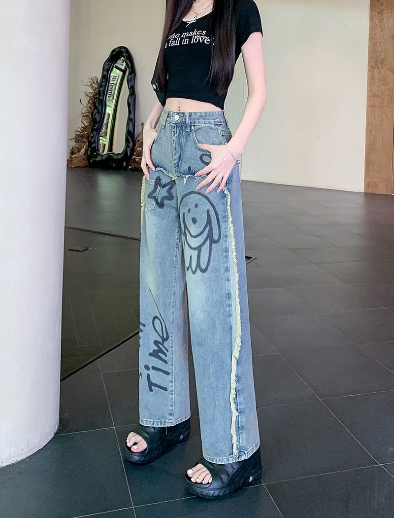 Wide leg American style straight pants jeans for women