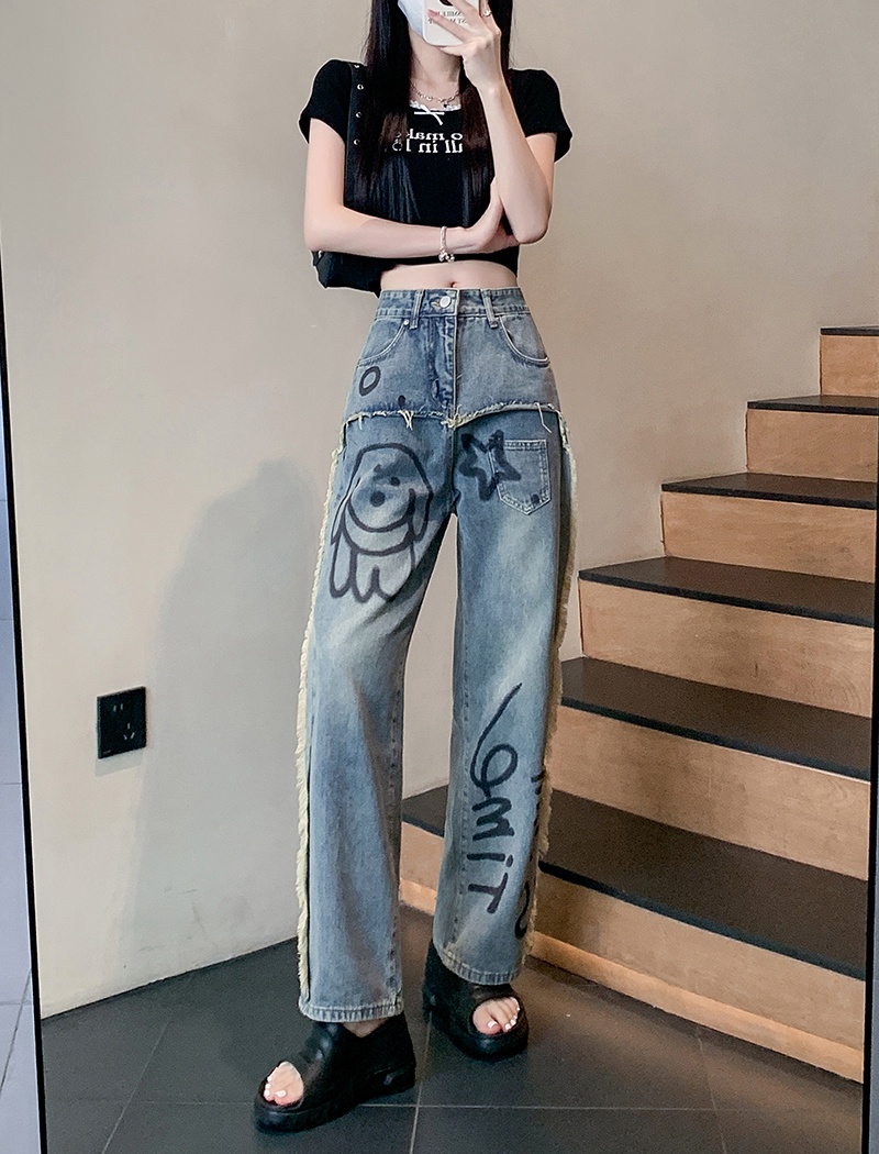 Wide leg American style straight pants jeans for women