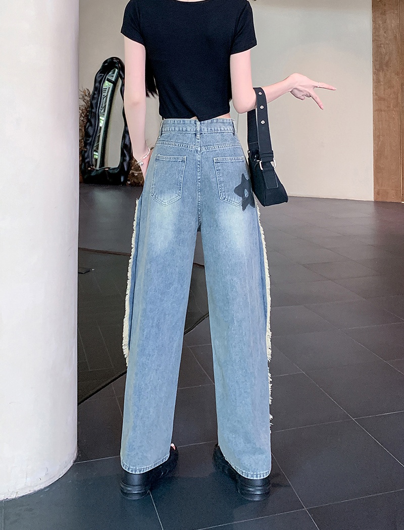 Wide leg American style straight pants jeans for women