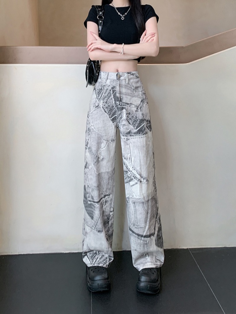 Slim high waist printing summer jeans for women