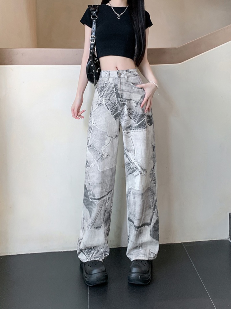 Slim high waist printing summer jeans for women