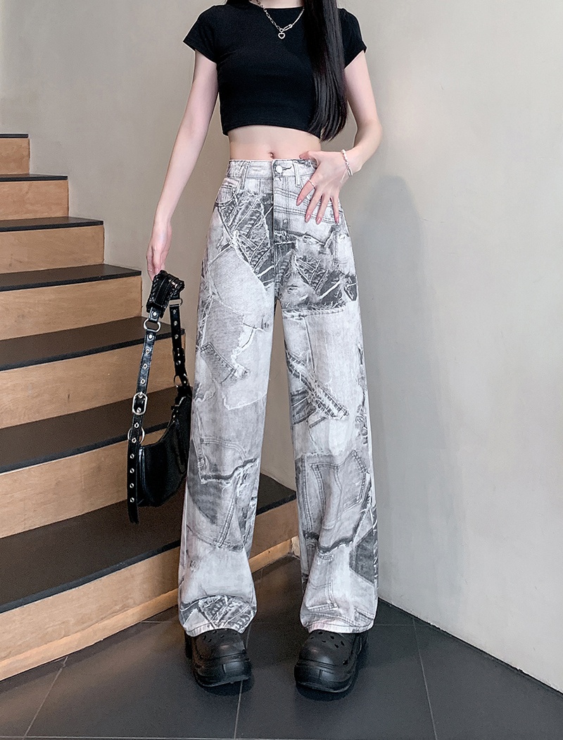 Slim high waist printing summer jeans for women