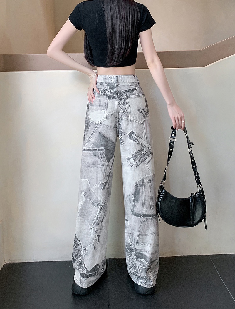 Slim high waist printing summer jeans for women