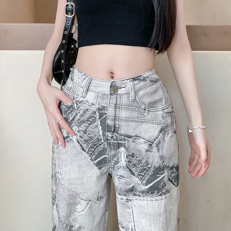 Slim high waist printing summer jeans for women