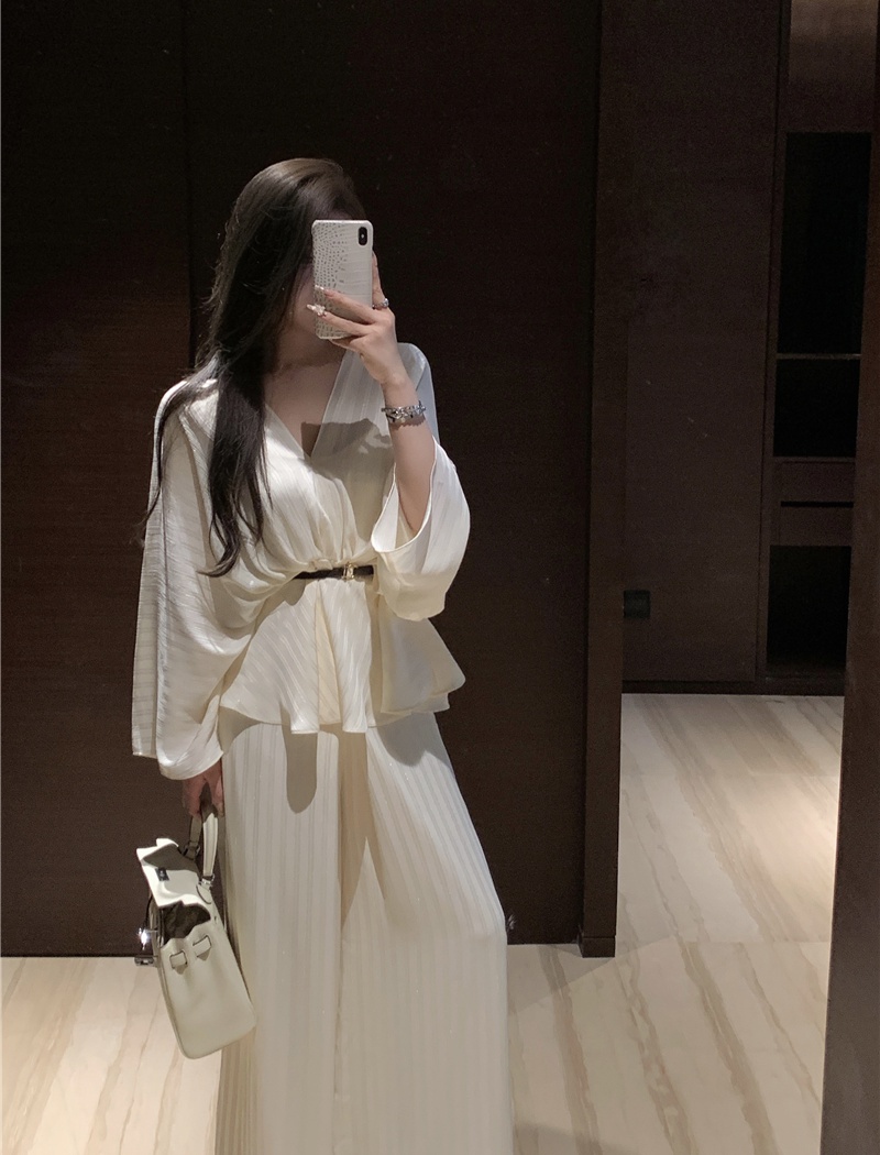 Temperament straight long pants wide leg tops 2pcs set