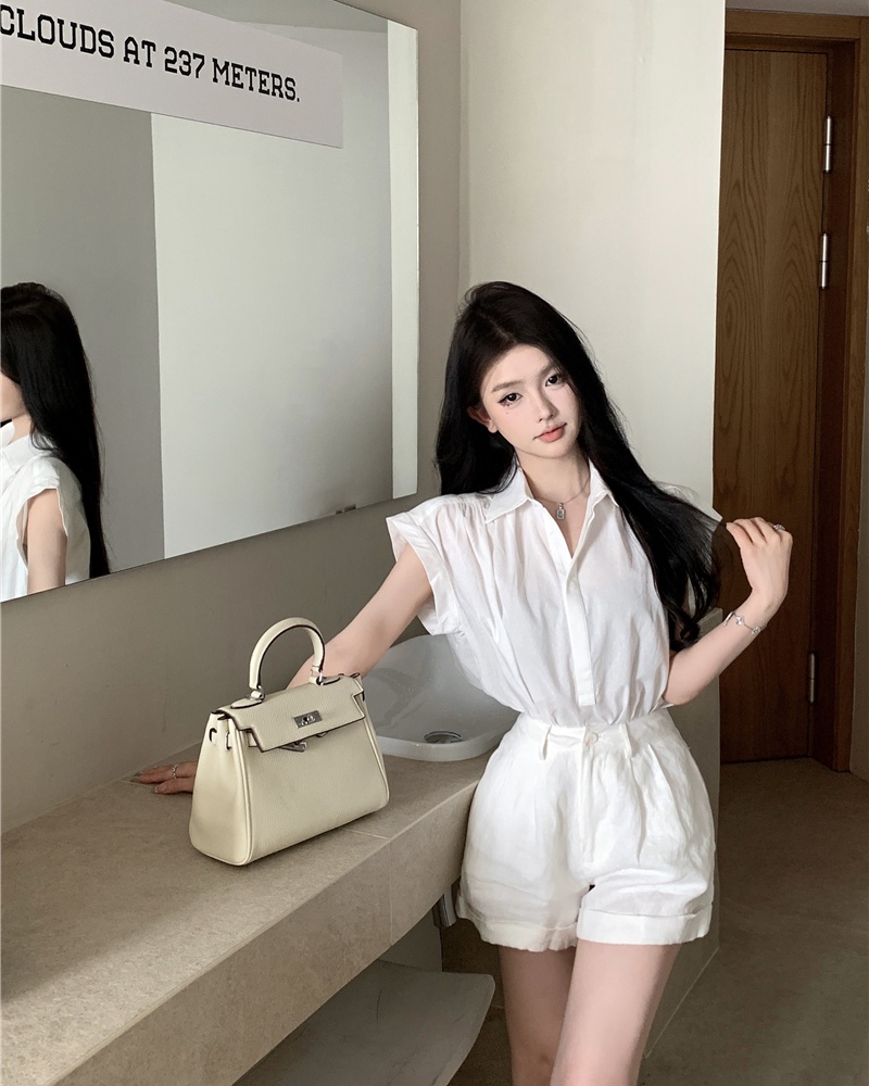 Short temperament shirt loose sleeveless tops 2pcs set