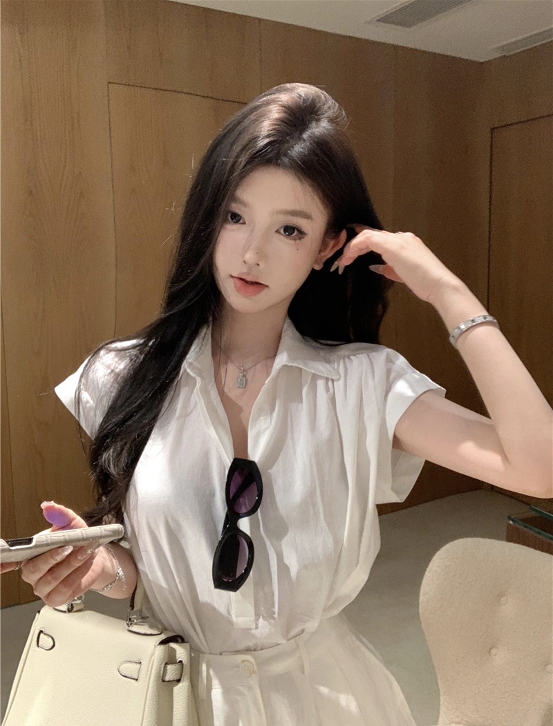 Short temperament shirt loose sleeveless tops 2pcs set