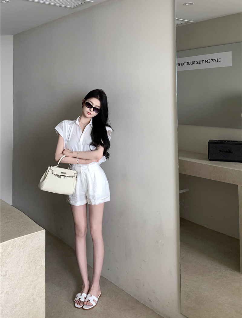 Short temperament shirt loose sleeveless tops 2pcs set