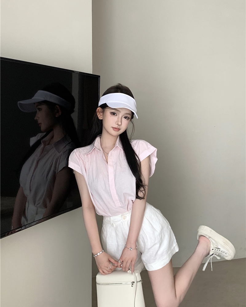 Short temperament shirt loose sleeveless tops 2pcs set