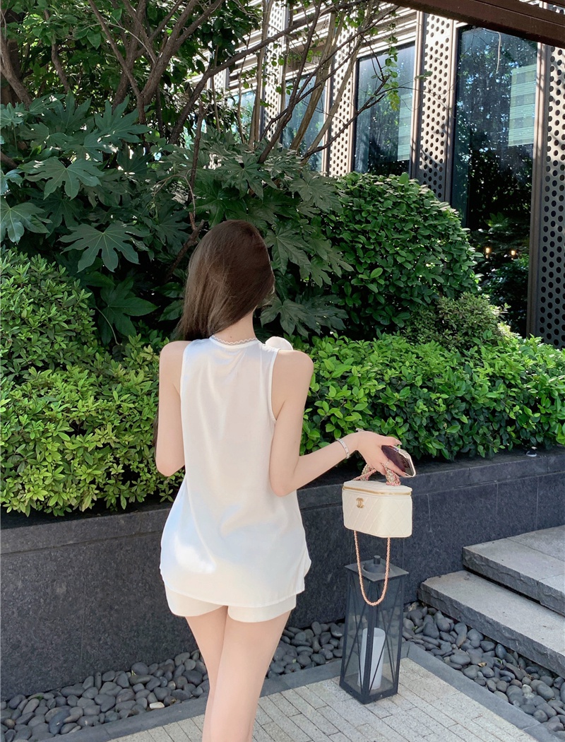 White strapless satin tops summer V-neck vest