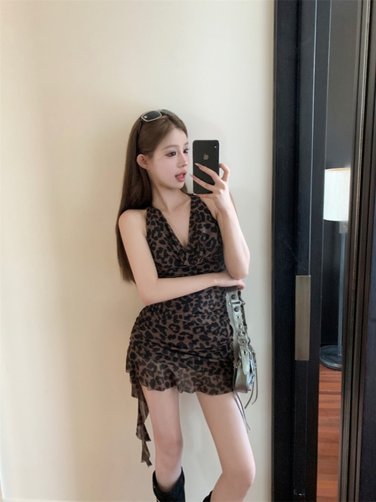 Leopard sling T-back halter spicegirl dress