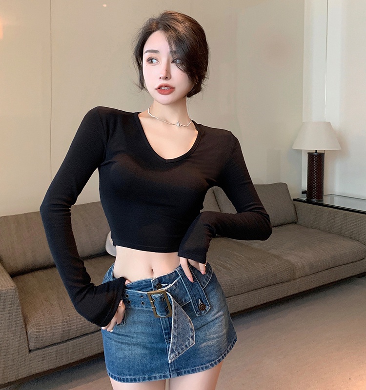 Short shoulder pads bottoming shirt slim T-shirt for women