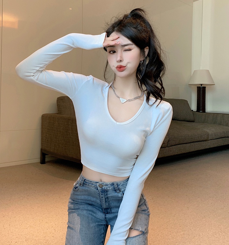 Short shoulder pads bottoming shirt slim T-shirt for women