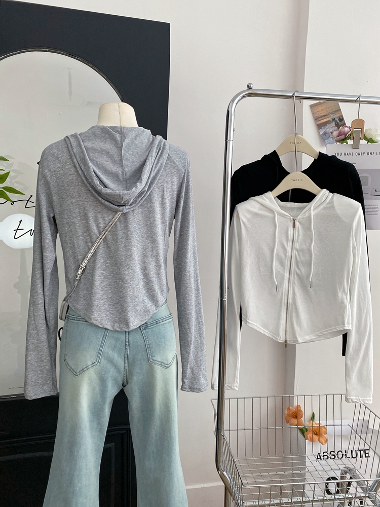 Pure long sleeve Korean style zip slim summer cardigan