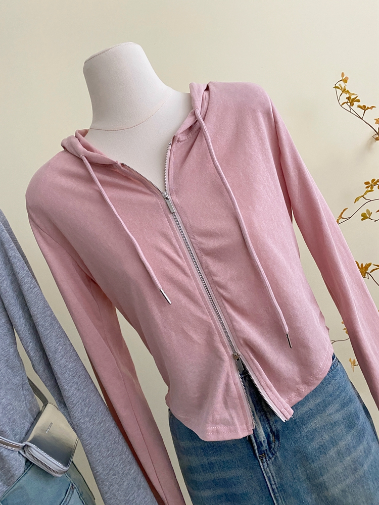 Pure long sleeve Korean style zip slim summer cardigan