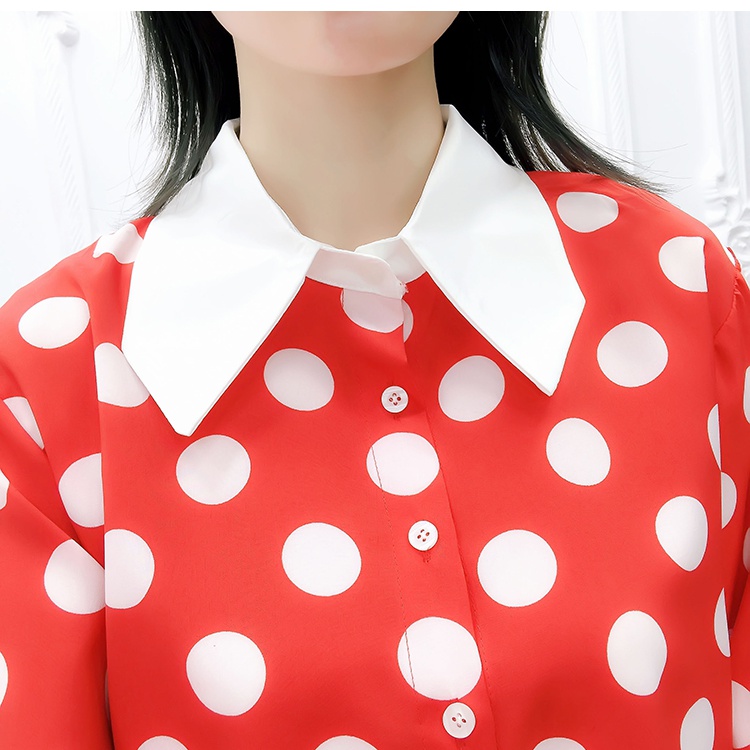 Autumn polka dot long sleeve trumpet sleeves chiffon shirt