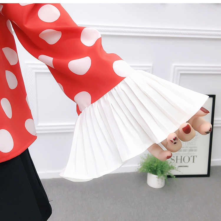 Autumn polka dot long sleeve trumpet sleeves chiffon shirt