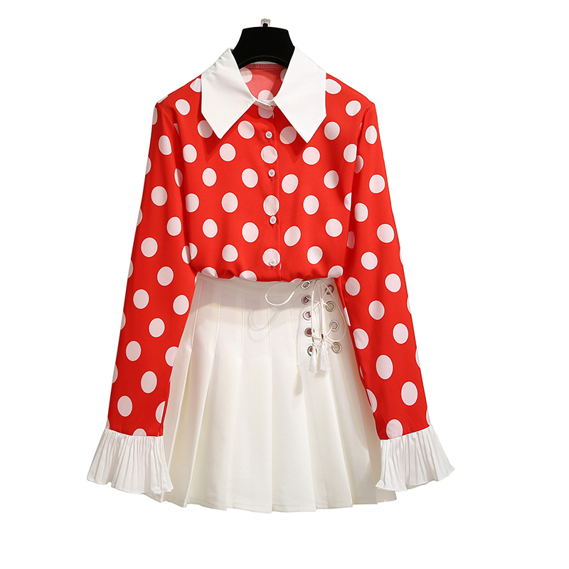 Autumn polka dot long sleeve trumpet sleeves chiffon shirt