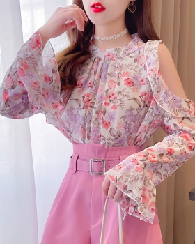 Show young sweet with wrapped chest floral chiffon shirt