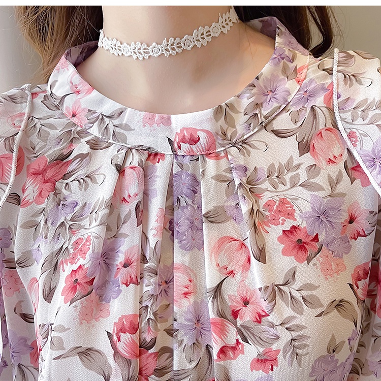 Show young sweet with wrapped chest floral chiffon shirt