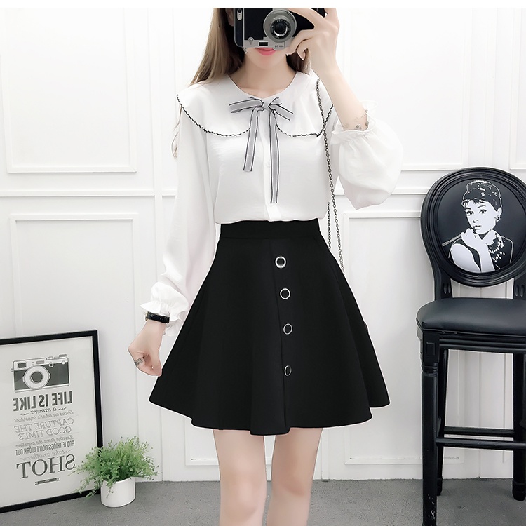 Sweet doll collar autumn bandage chiffon shirt