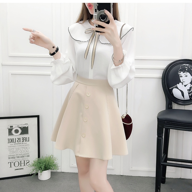 Sweet doll collar autumn bandage chiffon shirt