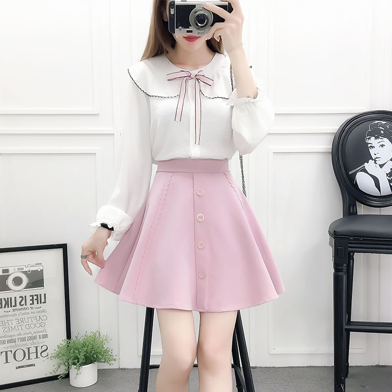 Sweet doll collar autumn bandage chiffon shirt