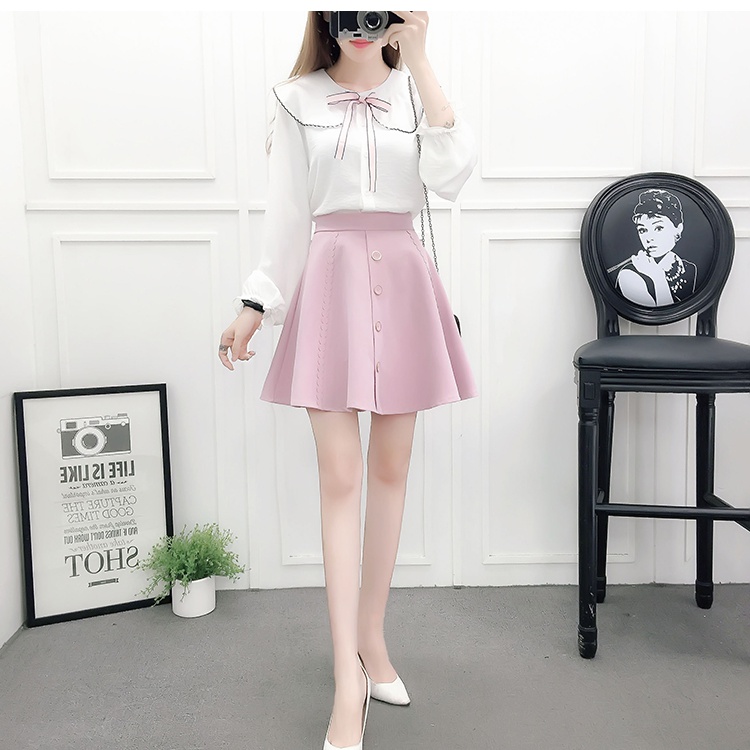 Sweet doll collar autumn bandage chiffon shirt